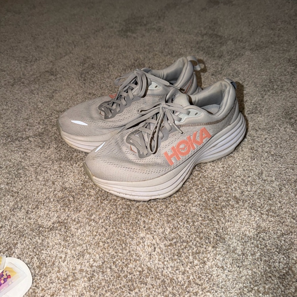 Hoka Kids Gray Sneakers with Coral Logo